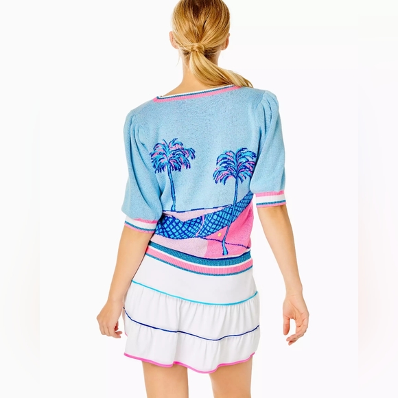 Lilly Pulitzer Vivie Sweater, Ravello Blue Perfect Match Intarsia, Small, NWT - Picture 3 of 15